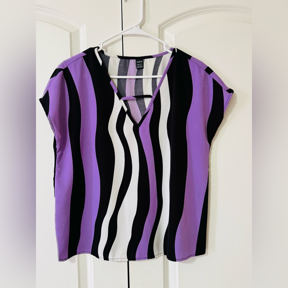 Women's Purple and Black Striped Top